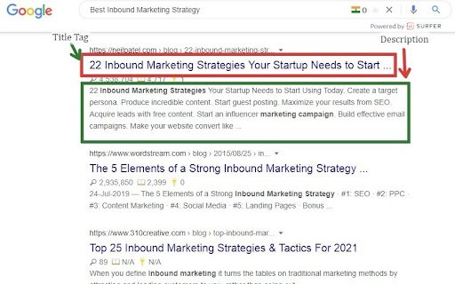 screenshot showing title tags description indicating most-important-elements-of-search-engine-optimization